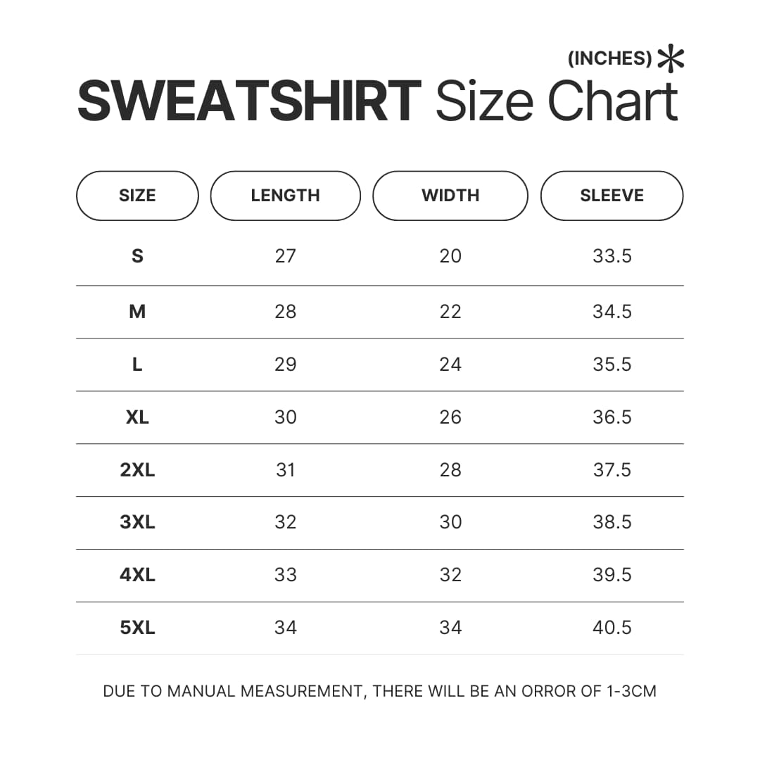 Sweatshirt Size Chart - Rain World Merch